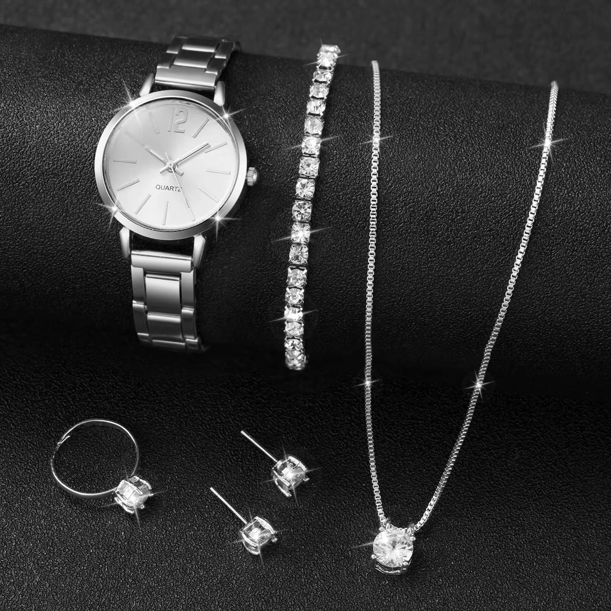 Women's Watch & Diamond Jewellery 6PCS Gift Set - Image 2