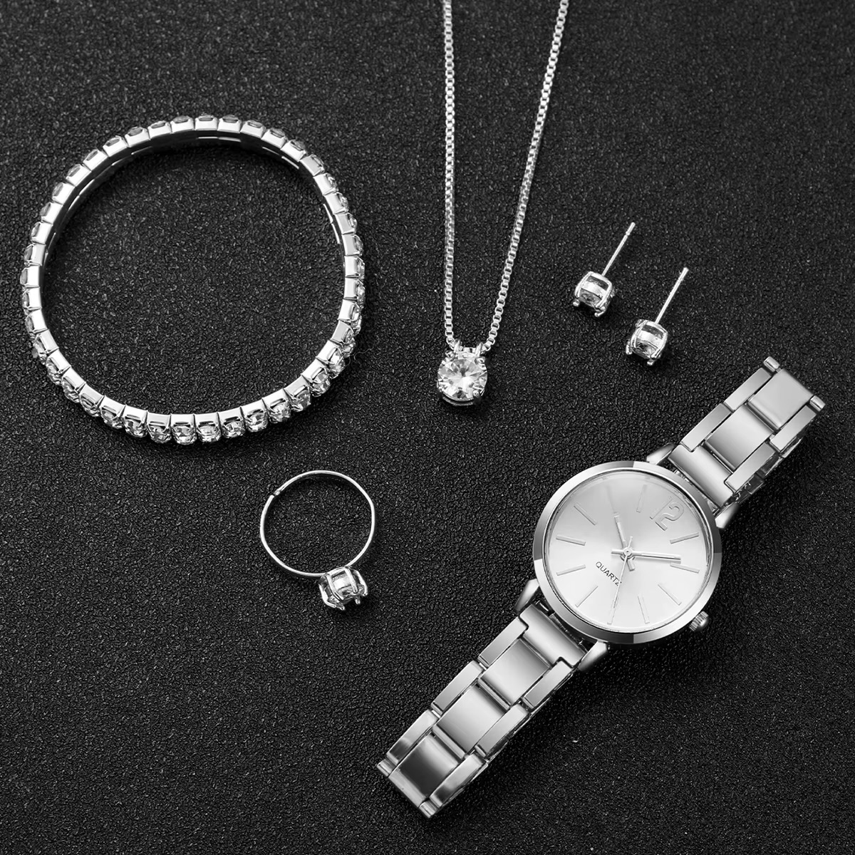 Women's Watch & Diamond Jewellery 6PCS Gift Set