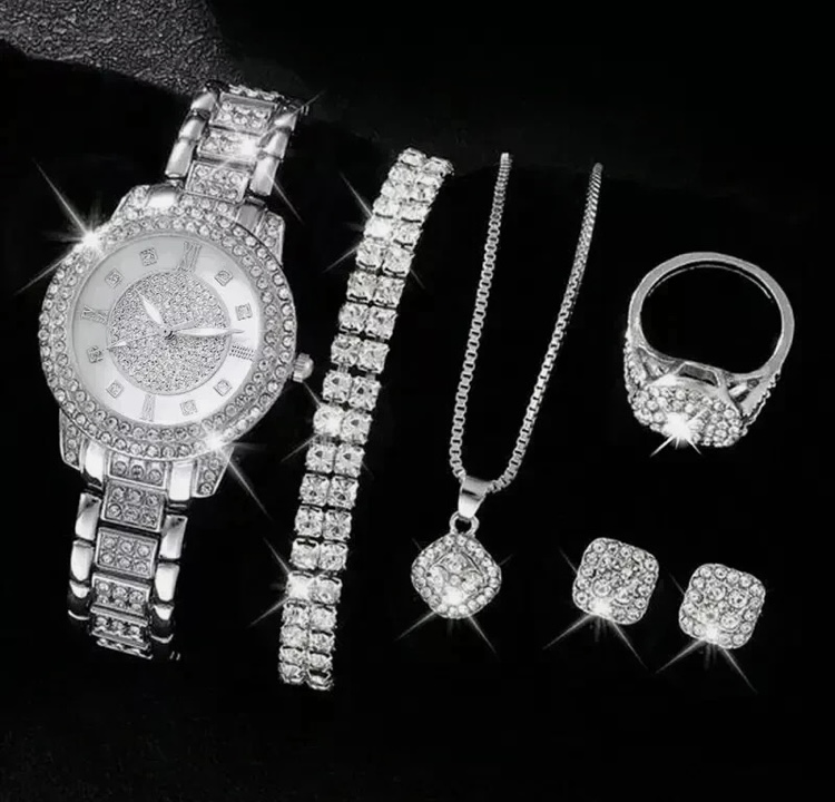Women's Watch with Earrings, Necklace, Bracelet & Ring Jewellery Gift Set